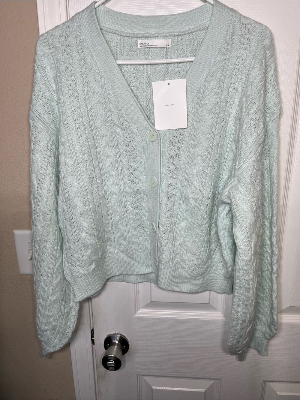 OAK + FORT Mint Cable-Knit Button Cardigan NWT Sz M